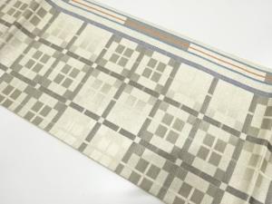 アンティーク　格子に枡模様織り出し袋帯（材料）